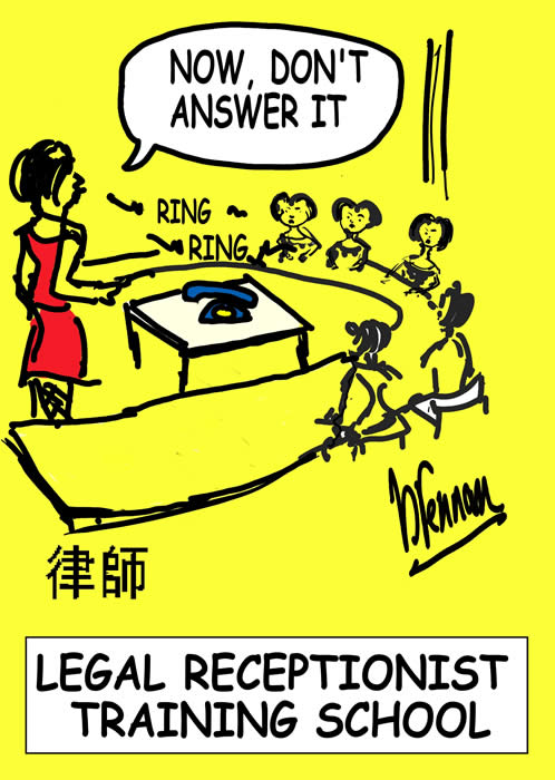 Legal cartoon, receptionist, law firm, Paul Brennan