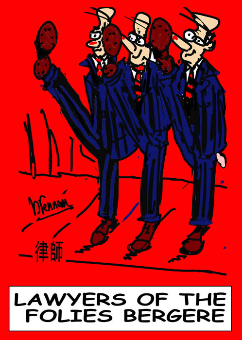 Legal cartoon, lawyers of the folies bergere