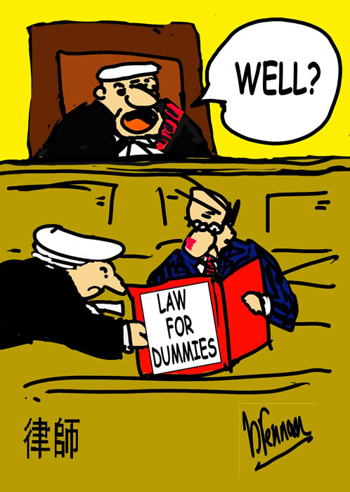 Legal Cartoon court, dummies, Paul Brennan
