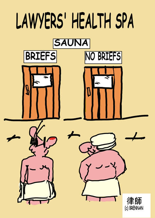 Legal cartoon, solicitor, barrister, attorney, sauna, Paul Brennan
